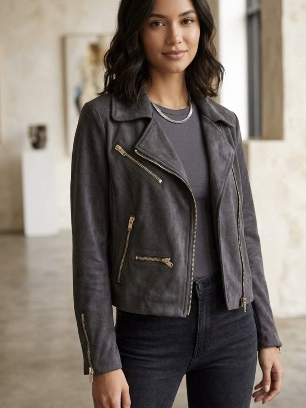 VICI Grey Suede Moto Jacket